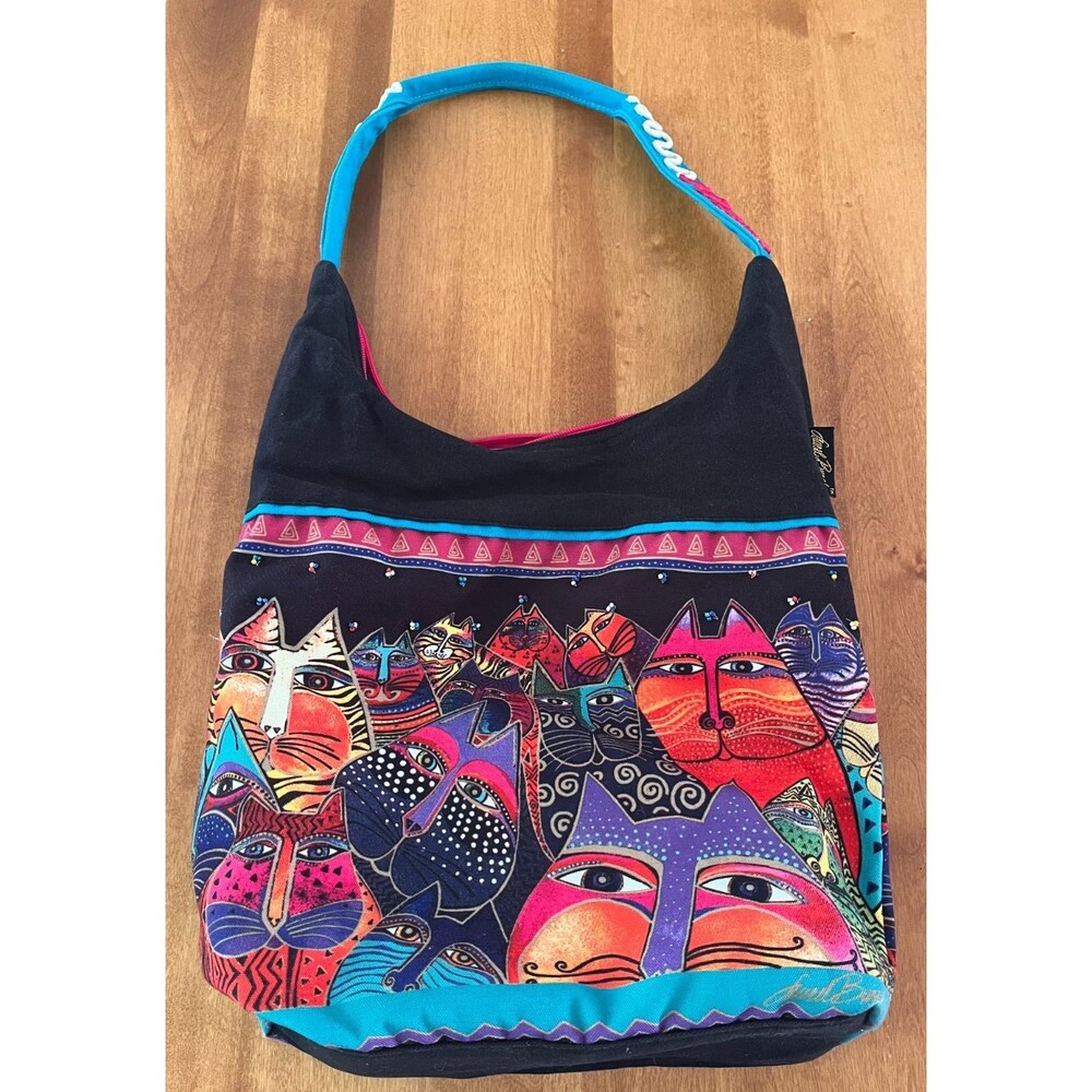 Laurel Burch Fantasticats Cat Pattern Shoulder Bag Purse Beaded READ